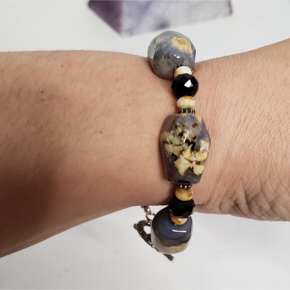 Blue Marbled Chalcedony Nugget Heart Toggle Fashion Bracelet - Picture 5 of 7